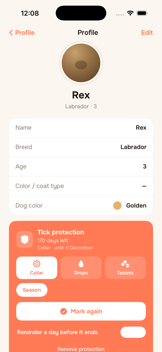 One profile per pet